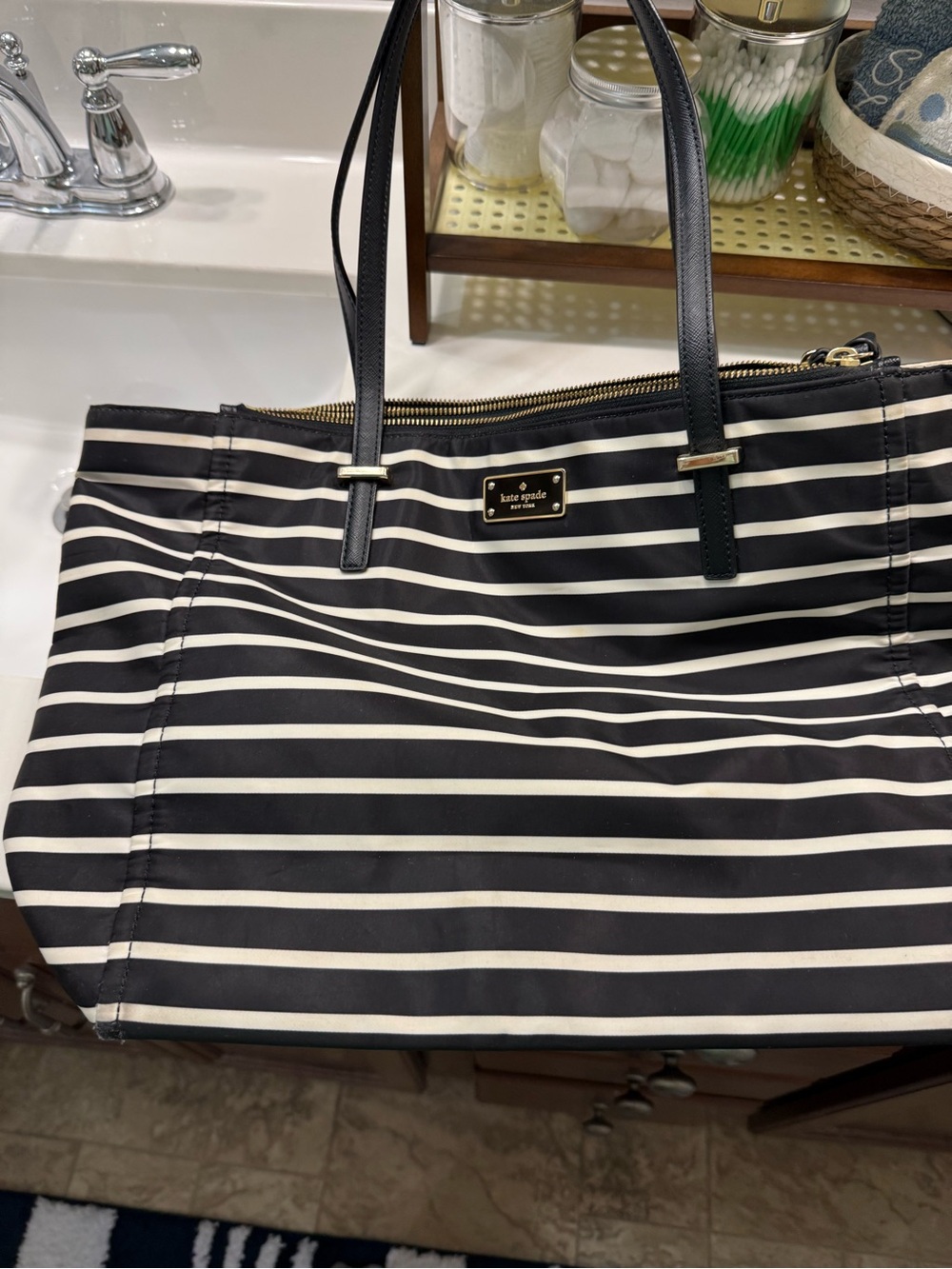 kate spade Black and White Striped Tote Bag